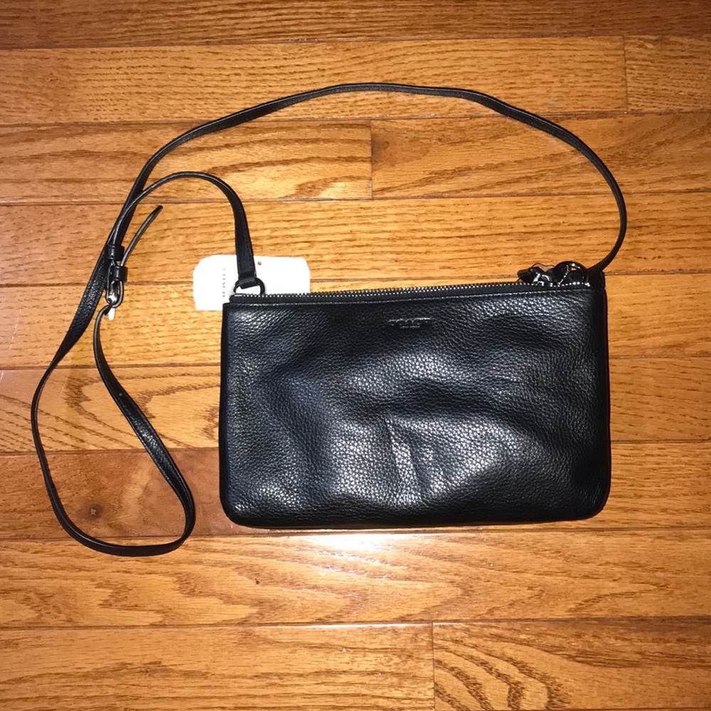 Coach black leather 2- compartment crossbody NWT!